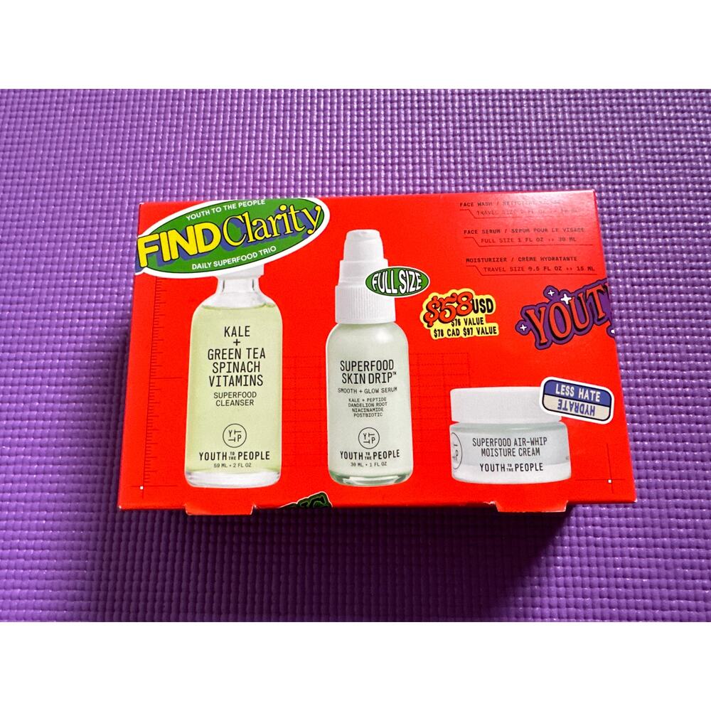 New Youth to the People Daily Superfood Trio face Cleanser Glow Serum, Cream